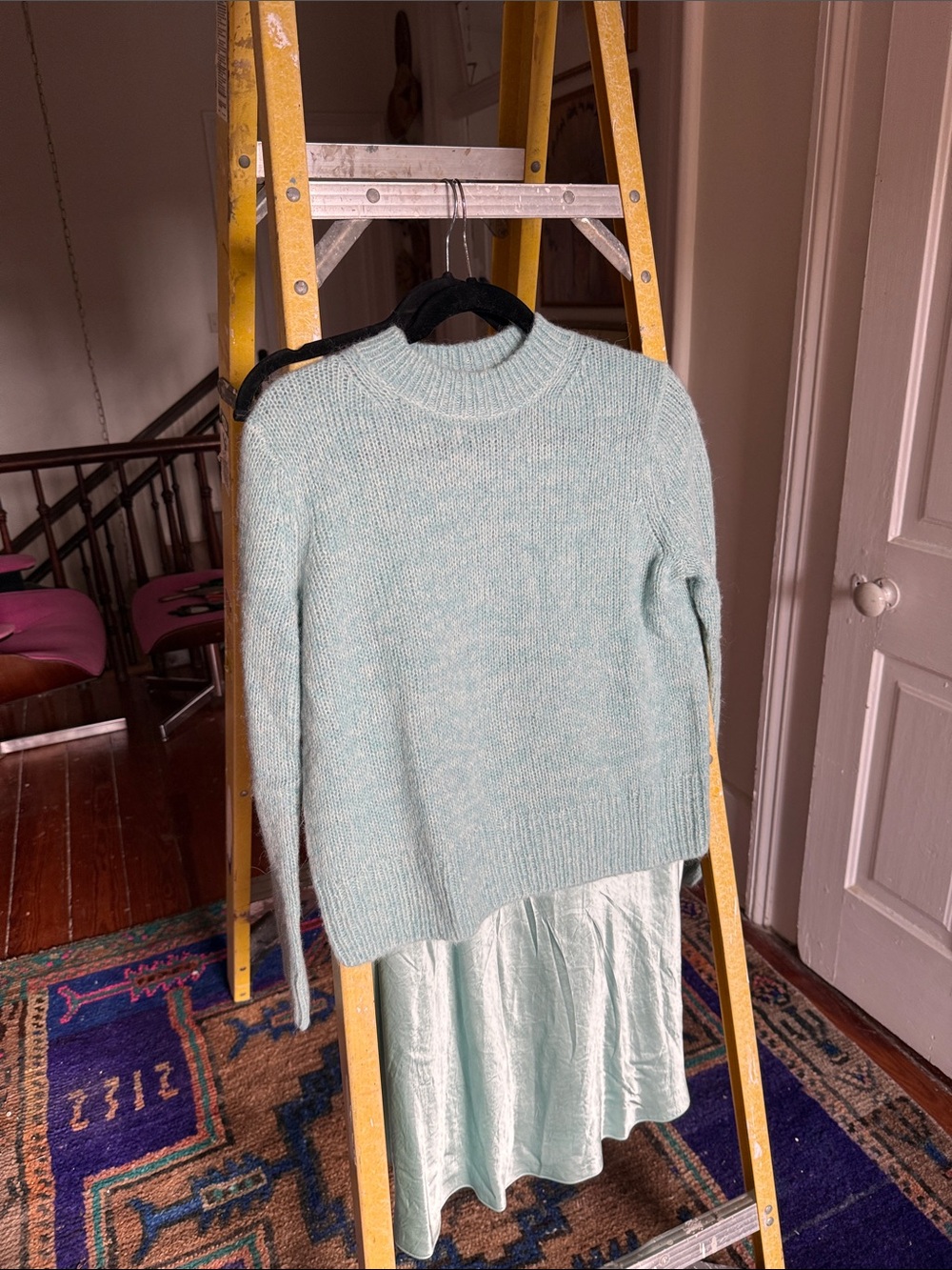 Vince Light Blue Sweater + coordinating Satin Skirt - Picture 6 of 8